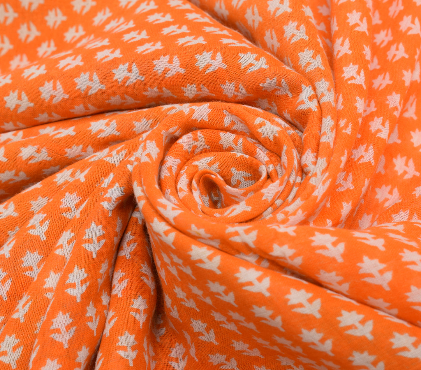 Sushila Vintage Orange Saree 100% Pure Cotton Printed Floral Soft Craft Fabric