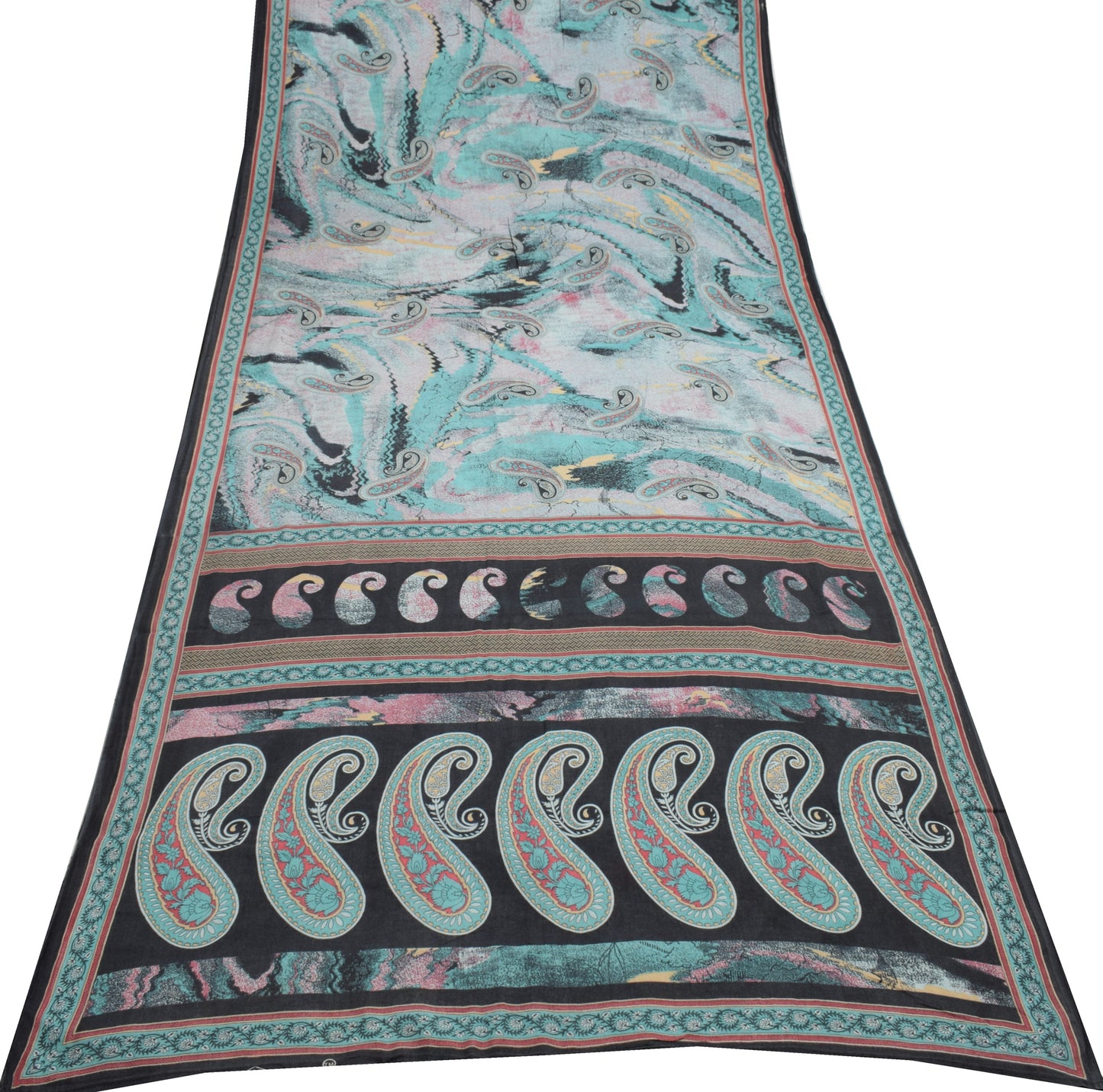 Sushila Vintage Indian Saree 100% Pure Cotton Printed Paisley Soft Craft Fabric