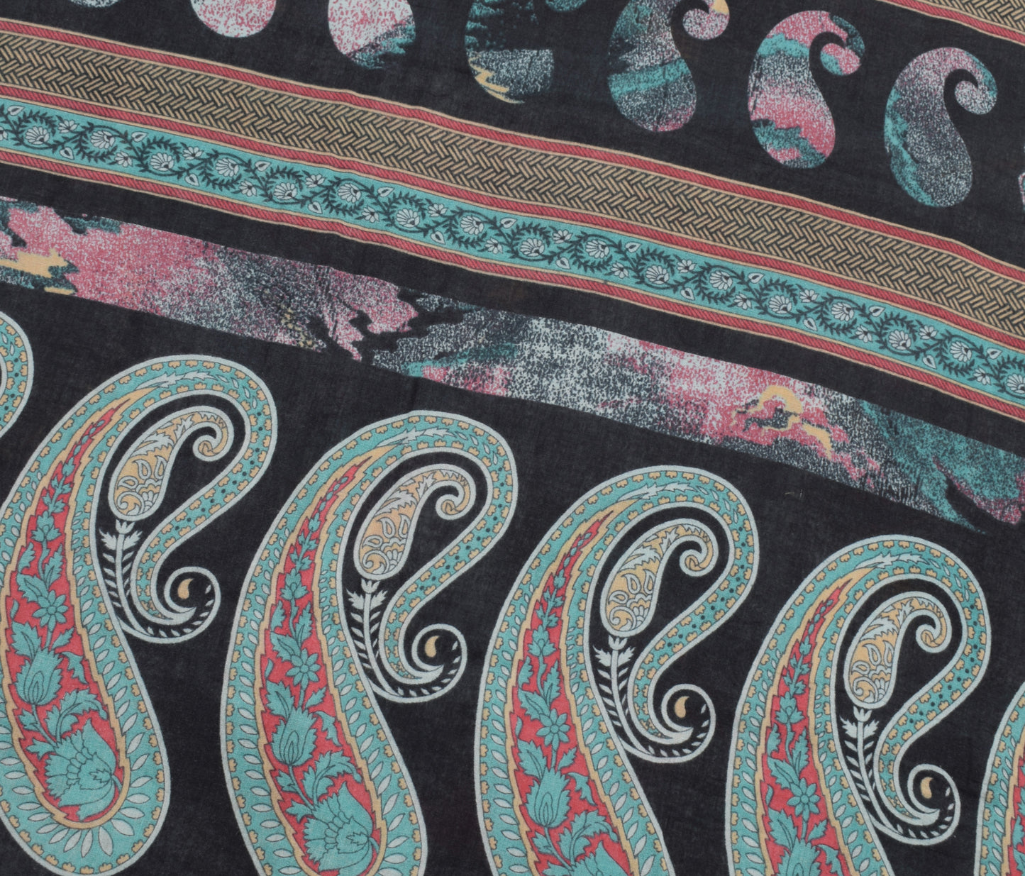 Sushila Vintage Indian Saree 100% Pure Cotton Printed Paisley Soft Craft Fabric