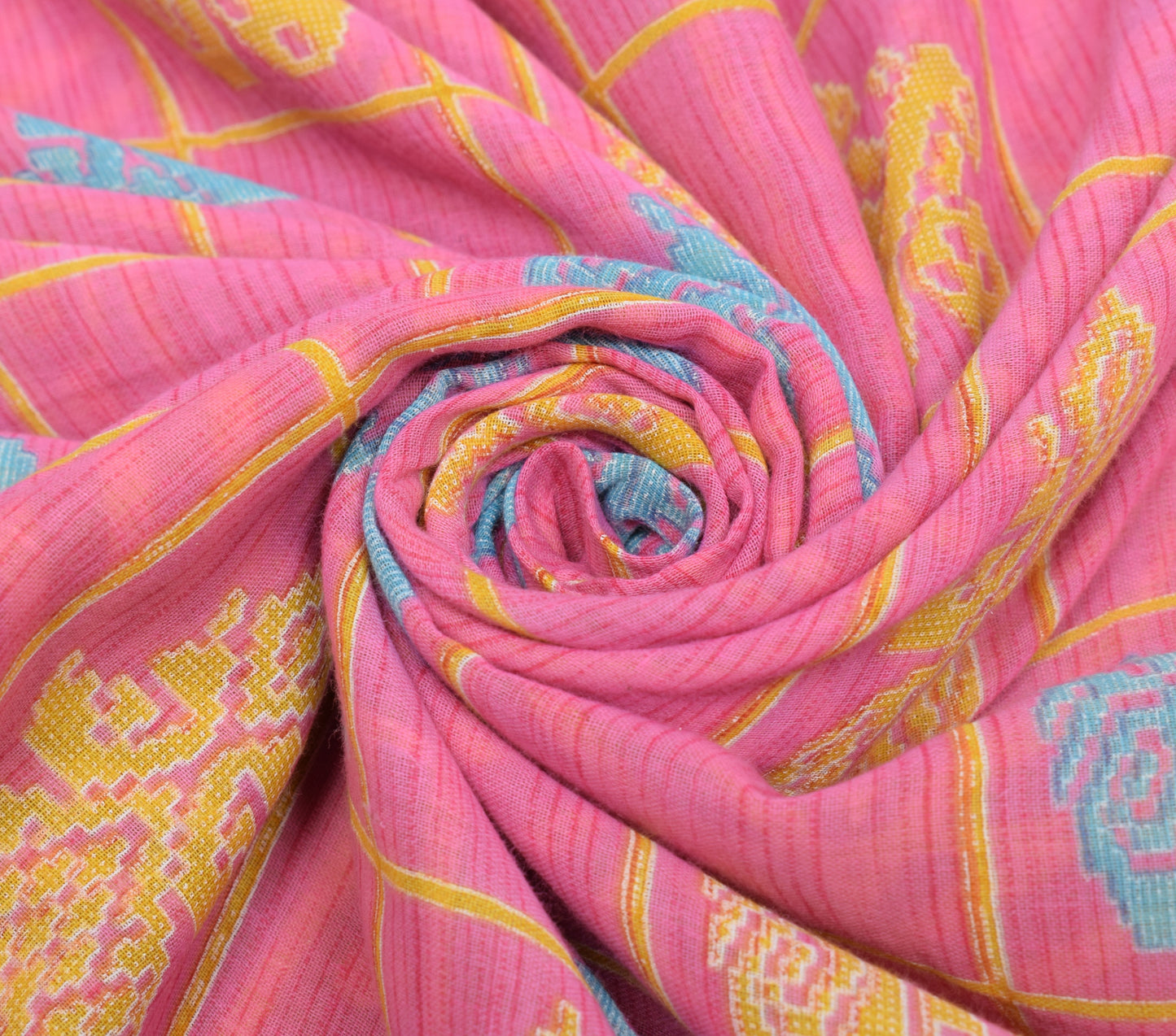 Sushila Vintage Pink Indian Saree 100% Pure Cotton Printed Soft Craft Fabric