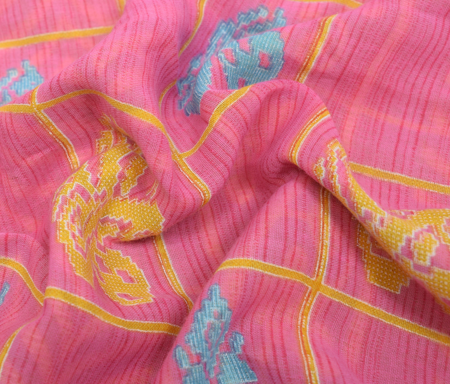 Sushila Vintage Pink Indian Saree 100% Pure Cotton Printed Soft Craft Fabric