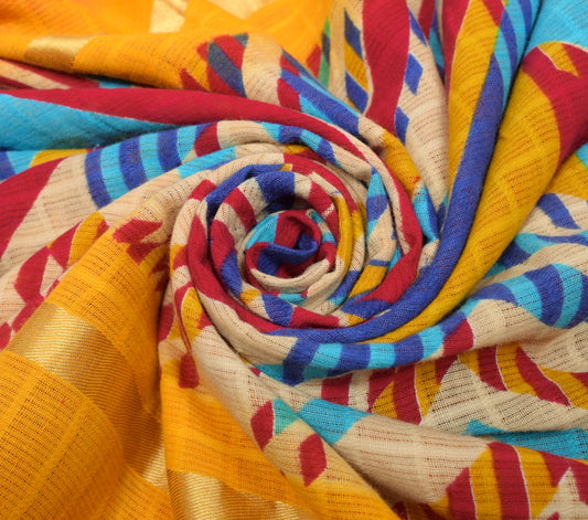 Sushila Vintage Multi-Color Saree 100% Pure Cotton Printed Soft Craft Fabric