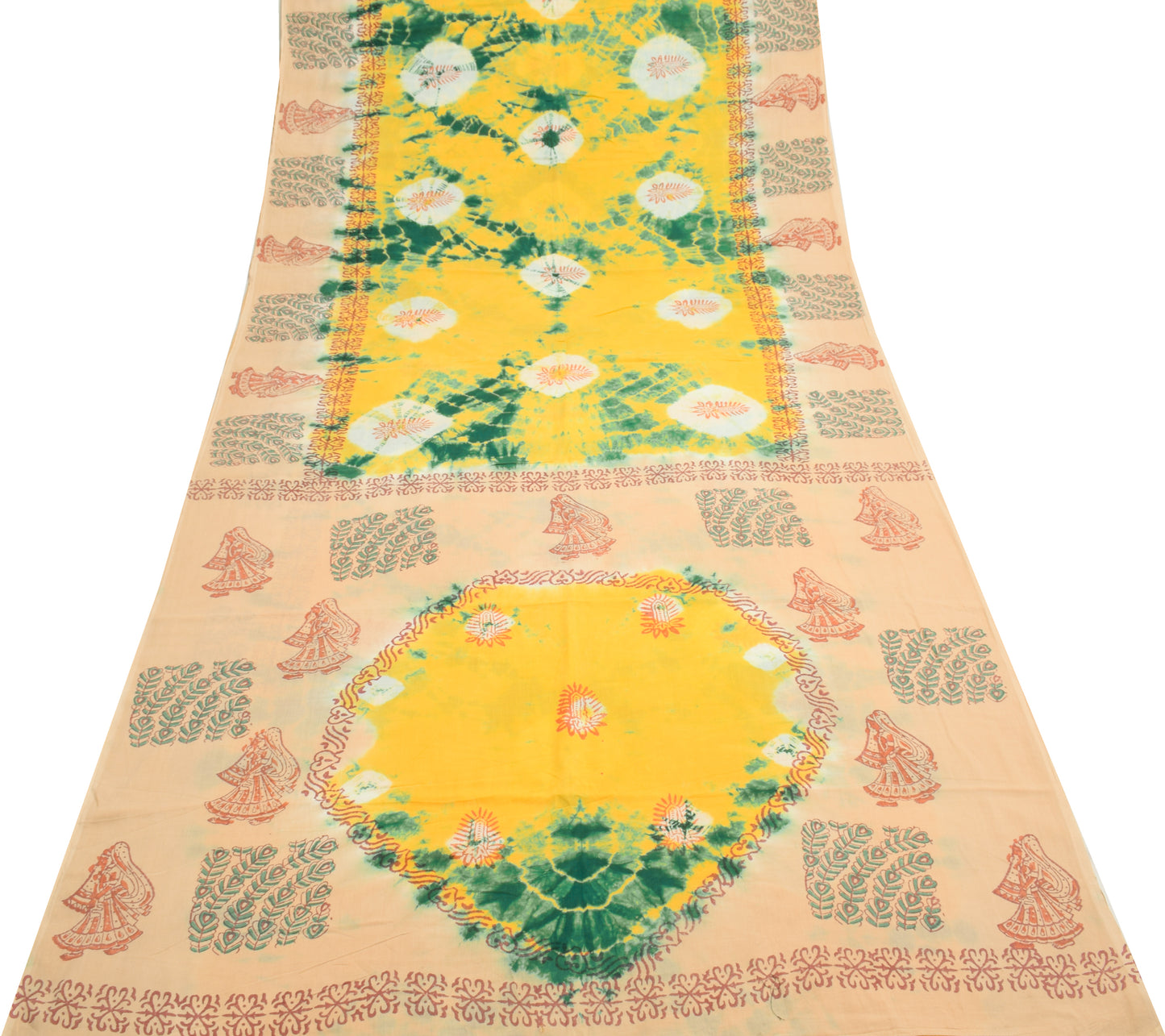 Sushila Vintage Yellow Saree 100% Pure Cotton Batik Printed Soft Craft Fabric