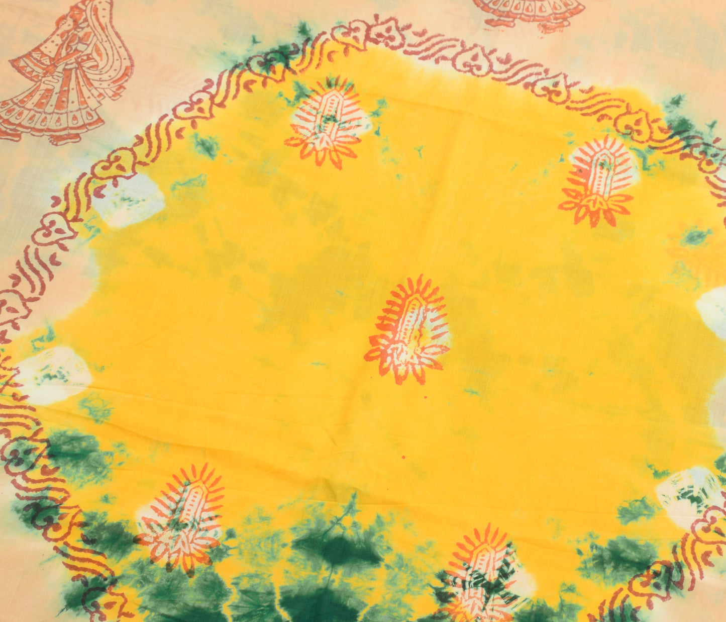 Sushila Vintage Yellow Saree 100% Pure Cotton Batik Printed Soft Craft Fabric