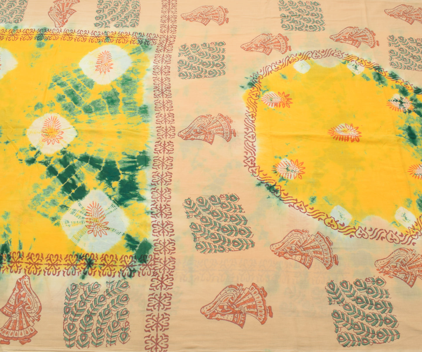 Sushila Vintage Yellow Saree 100% Pure Cotton Batik Printed Soft Craft Fabric