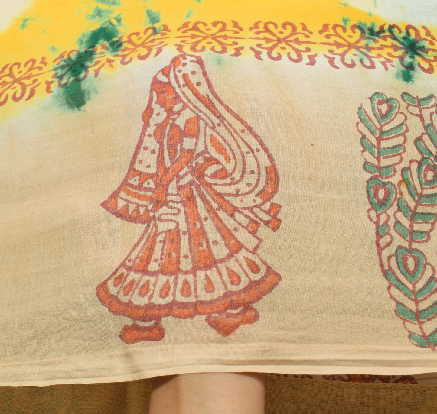 Sushila Vintage Yellow Saree 100% Pure Cotton Batik Printed Soft Craft Fabric