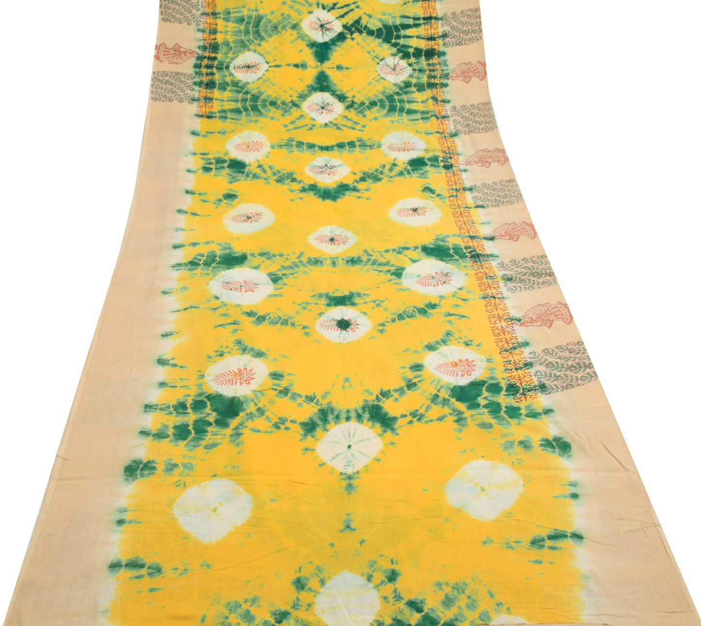 Sushila Vintage Yellow Saree 100% Pure Cotton Batik Printed Soft Craft Fabric