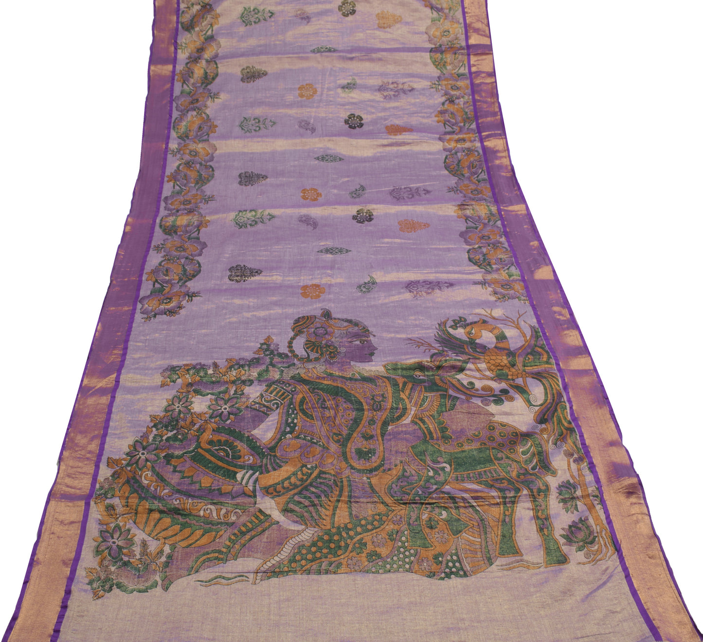 Sushila Vintage Purple Saree Cotton Tissue Humans Woven & Printed Craft Fabric