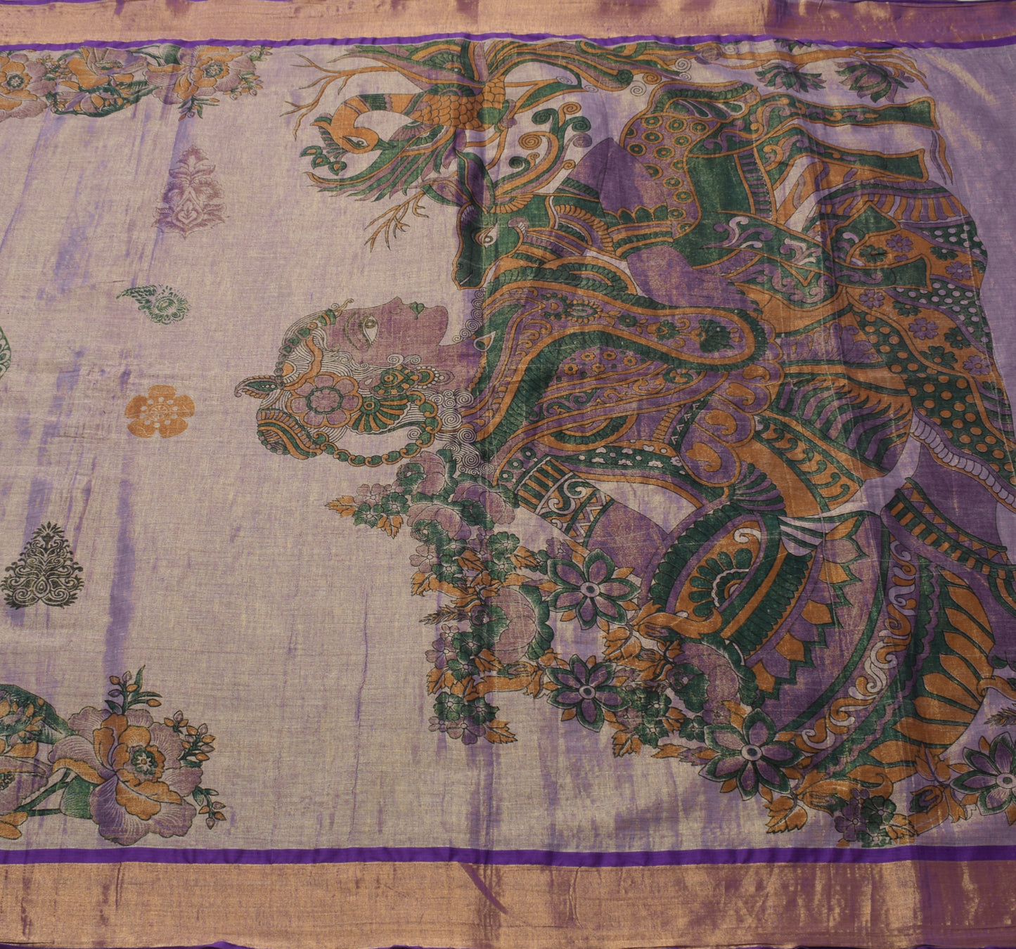 Sushila Vintage Purple Saree Cotton Tissue Humans Woven & Printed Craft Fabric