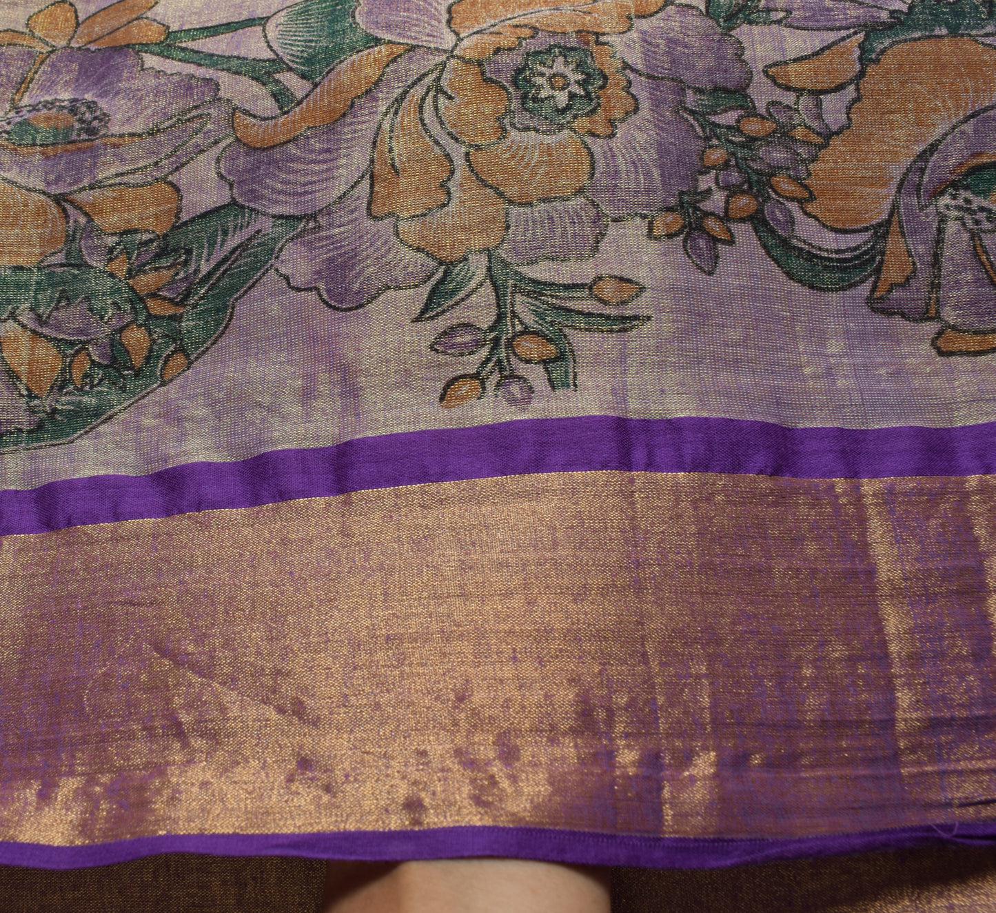 Sushila Vintage Purple Saree Cotton Tissue Humans Woven & Printed Craft Fabric