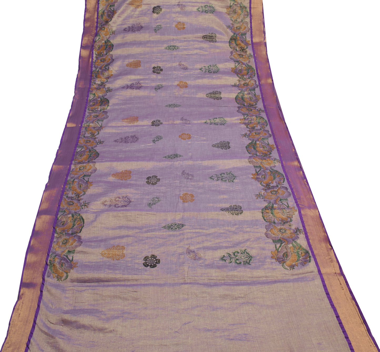 Sushila Vintage Purple Saree Cotton Tissue Humans Woven & Printed Craft Fabric