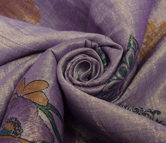 Sushila Vintage Purple Saree Cotton Tissue Humans Woven & Printed Craft Fabric