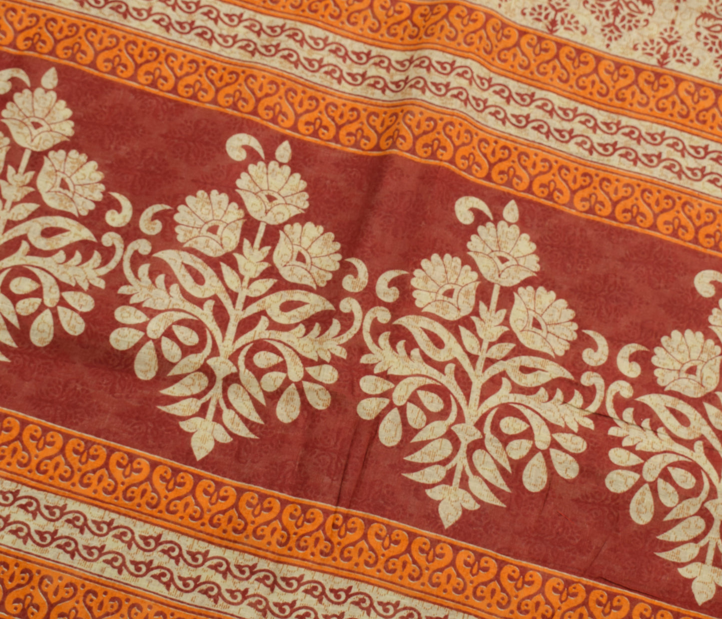 Sushila Vintage Cream Indian Saree 100% Pure Cotton Printed Floral Craft Fabric