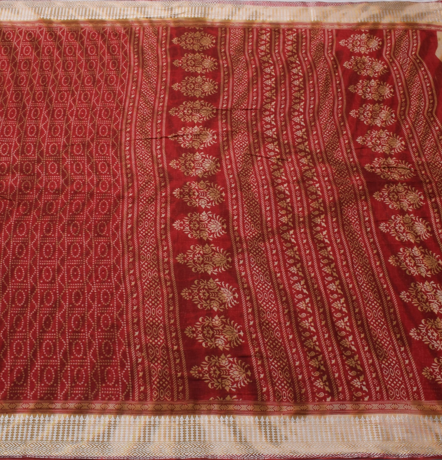 Sushila Vintage Maroon Saree 100% Pure Cotton Bandhani Printed Soft Craft Fabric
