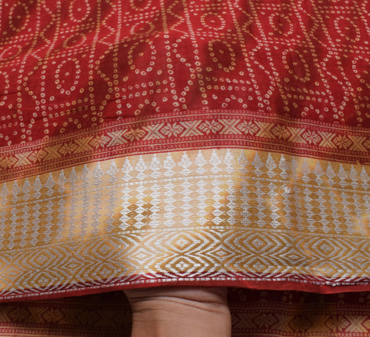 Sushila Vintage Maroon Saree 100% Pure Cotton Bandhani Printed Soft Craft Fabric