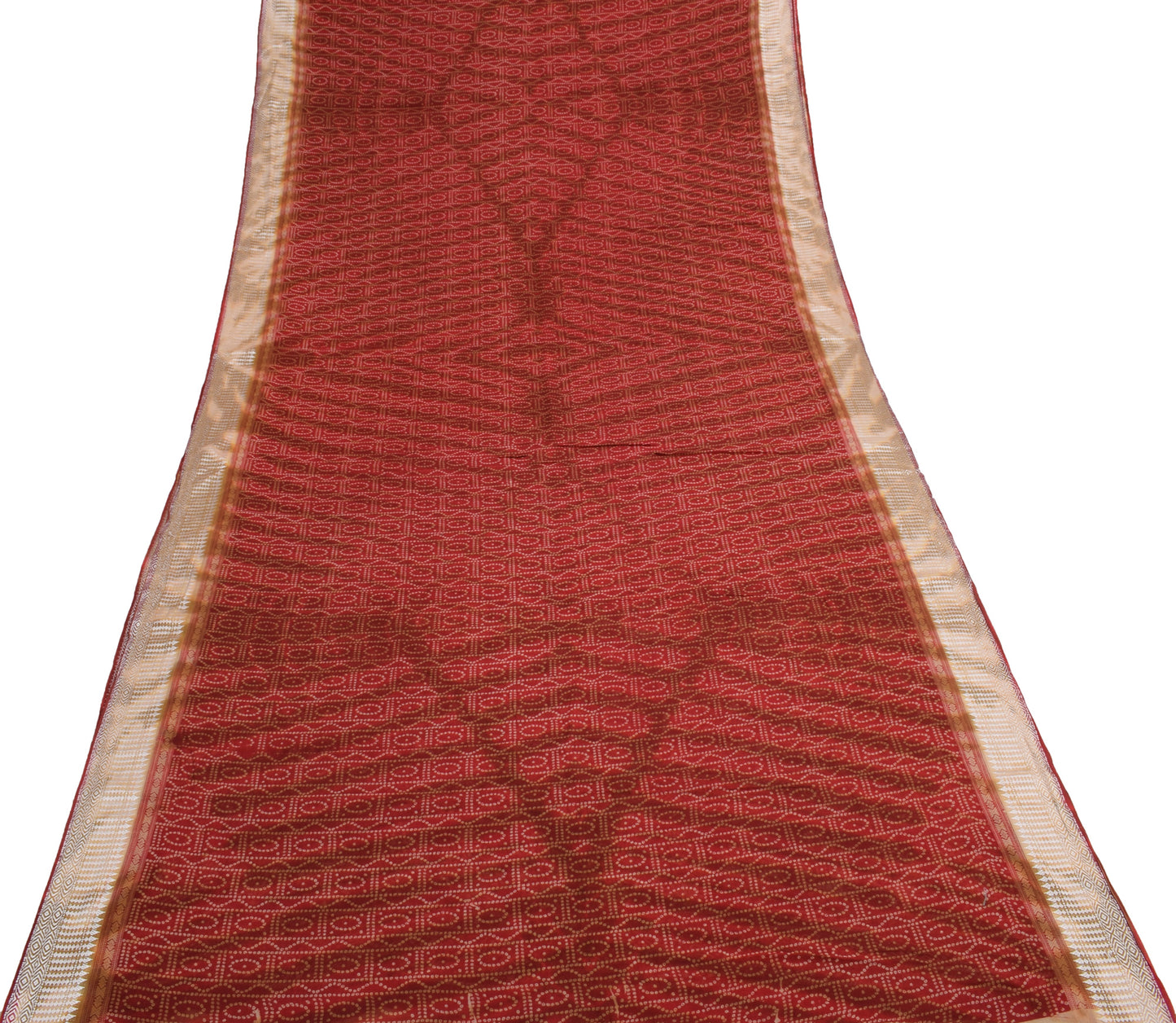 Sushila Vintage Maroon Saree 100% Pure Cotton Bandhani Printed Soft Craft Fabric