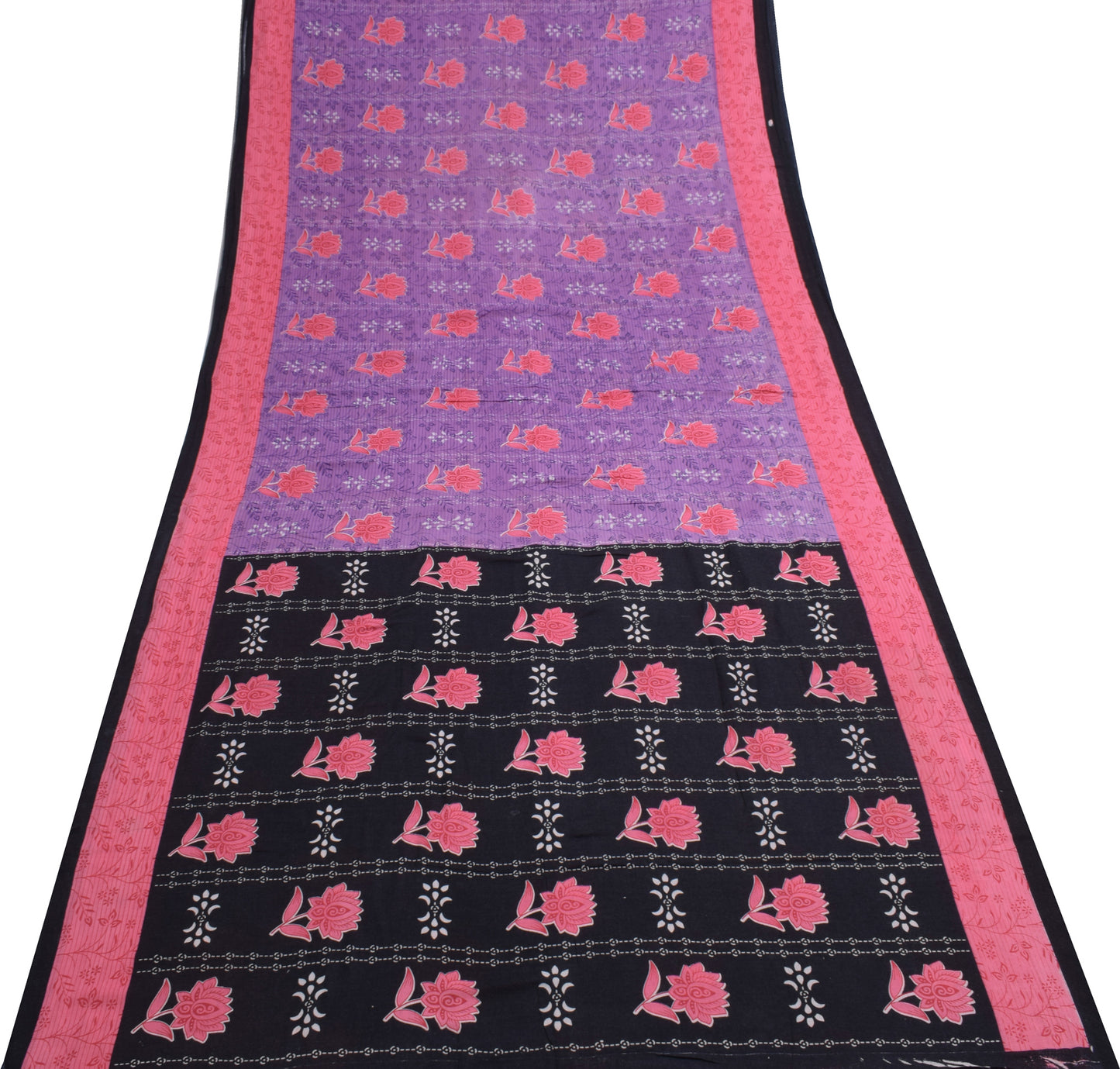 Sushila Vintage Purple Saree 100% Pure Cotton Printed Floral Soft Craft Fabric