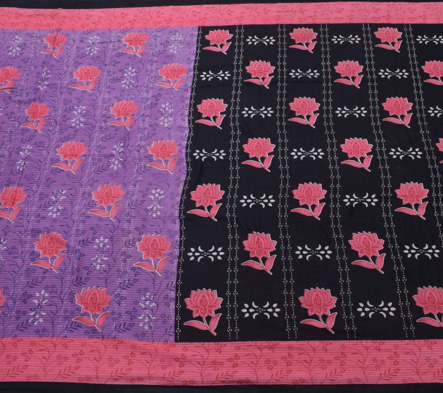 Sushila Vintage Purple Saree 100% Pure Cotton Printed Floral Soft Craft Fabric