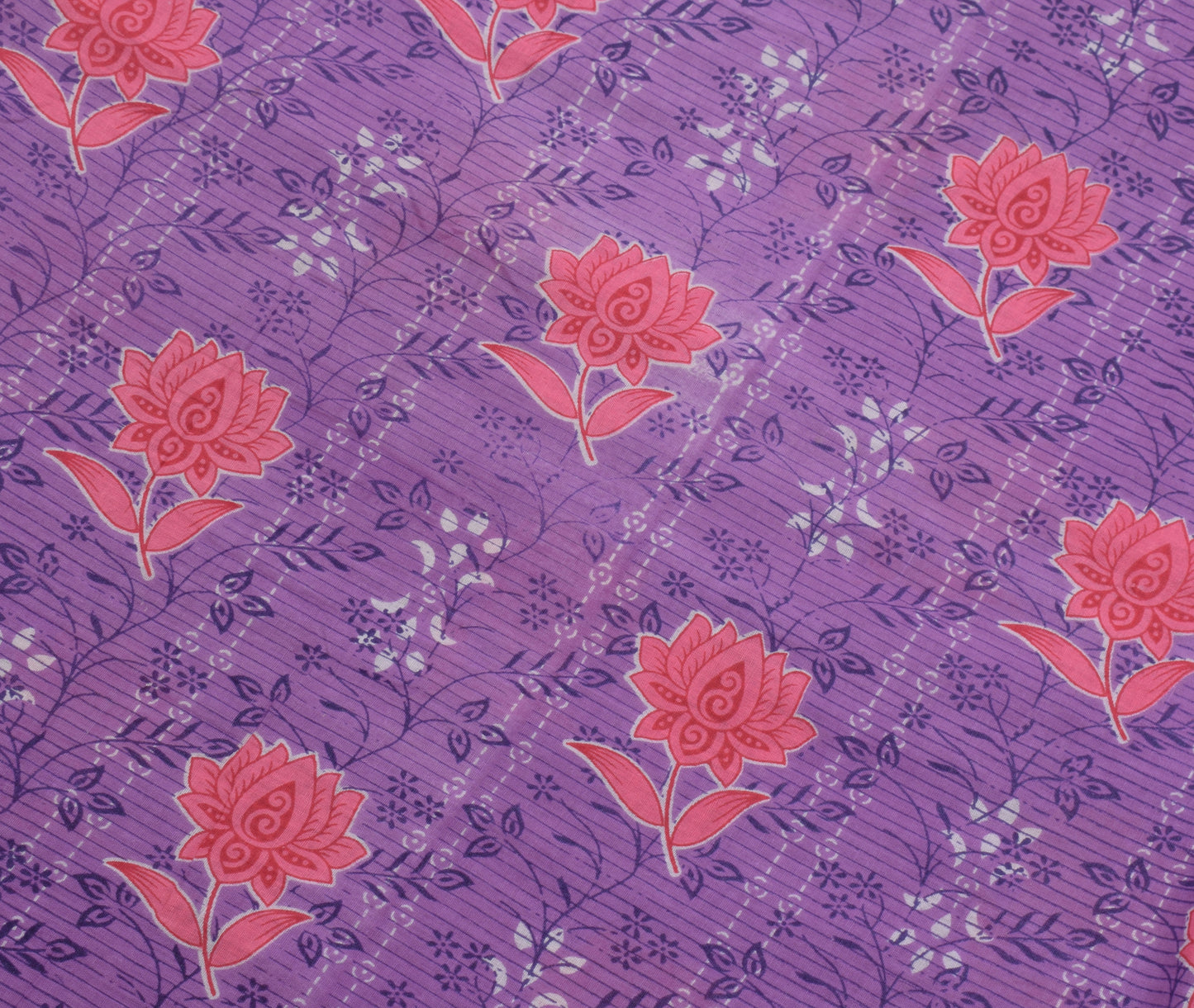 Sushila Vintage Purple Saree 100% Pure Cotton Printed Floral Soft Craft Fabric