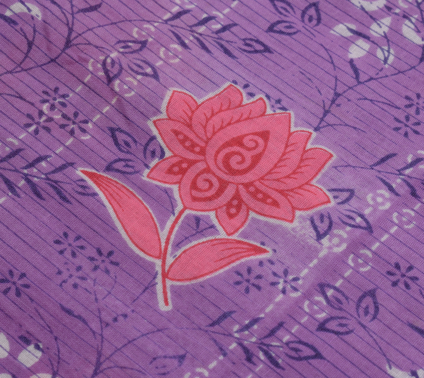 Sushila Vintage Purple Saree 100% Pure Cotton Printed Floral Soft Craft Fabric
