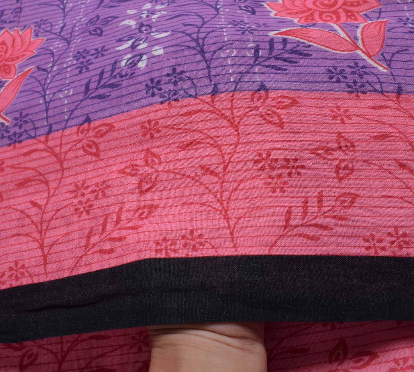 Sushila Vintage Purple Saree 100% Pure Cotton Printed Floral Soft Craft Fabric