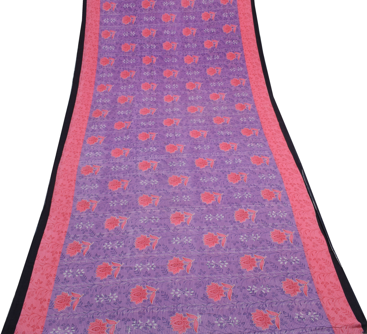 Sushila Vintage Purple Saree 100% Pure Cotton Printed Floral Soft Craft Fabric
