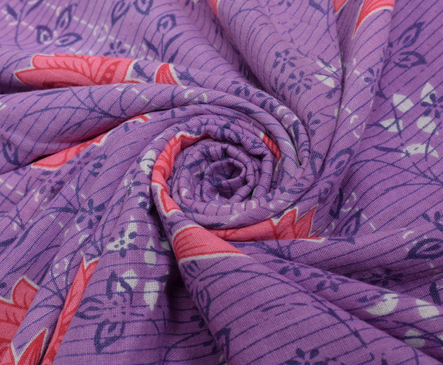 Sushila Vintage Purple Saree 100% Pure Cotton Printed Floral Soft Craft Fabric