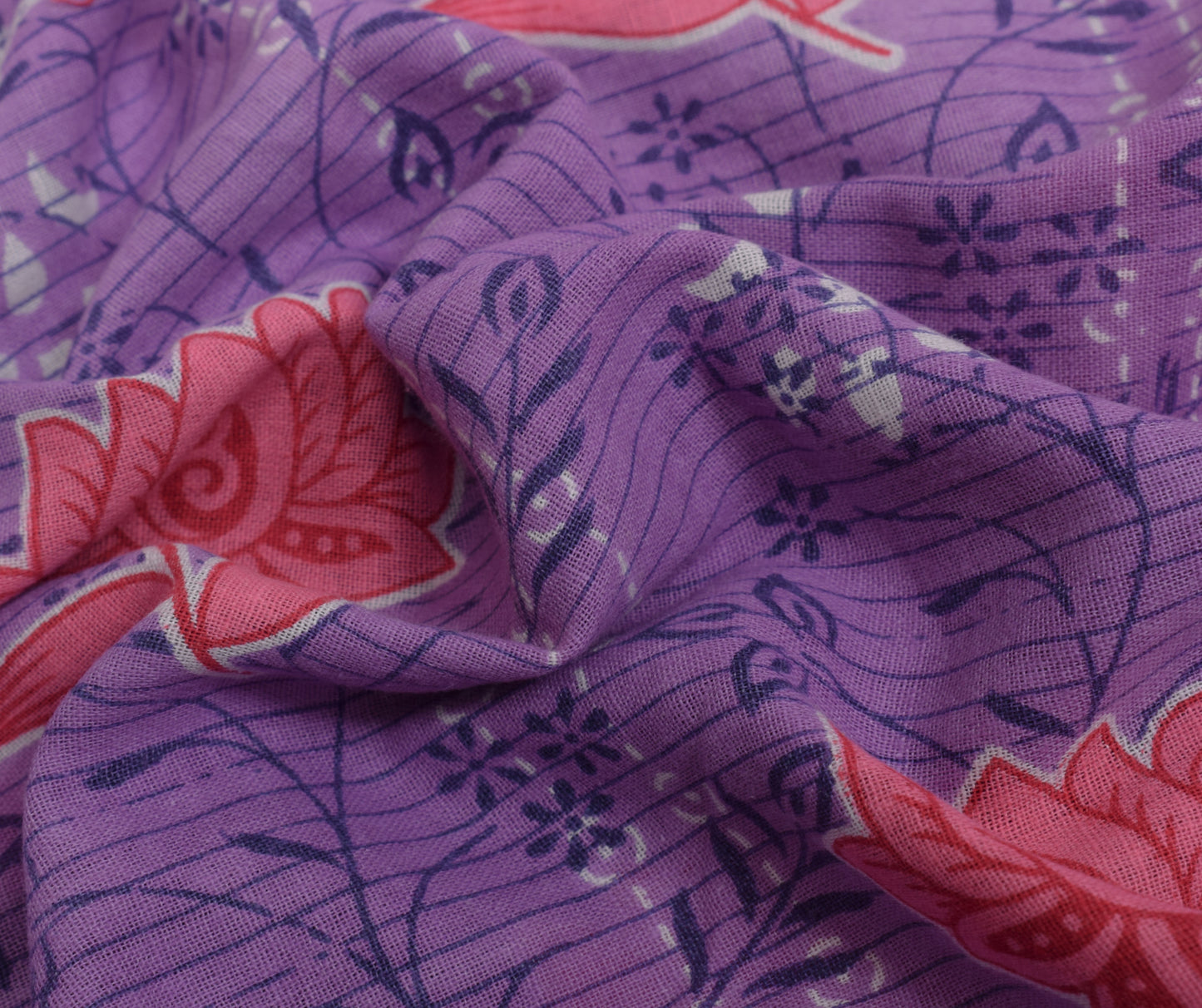 Sushila Vintage Purple Saree 100% Pure Cotton Printed Floral Soft Craft Fabric