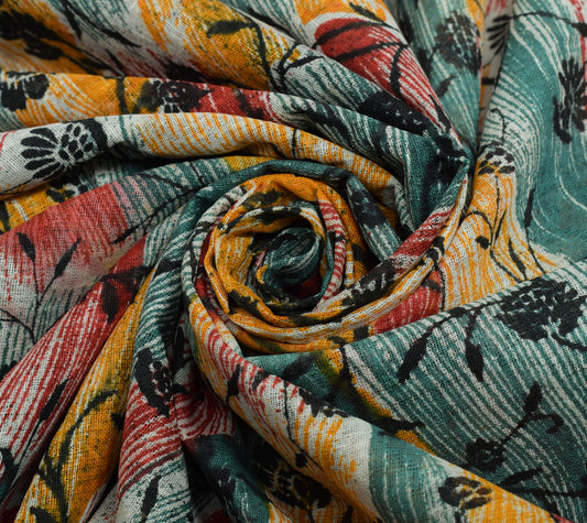 Sushila Vintage Multi-Color Saree 100% Pure Cotton Printed Floral Craft Fabric