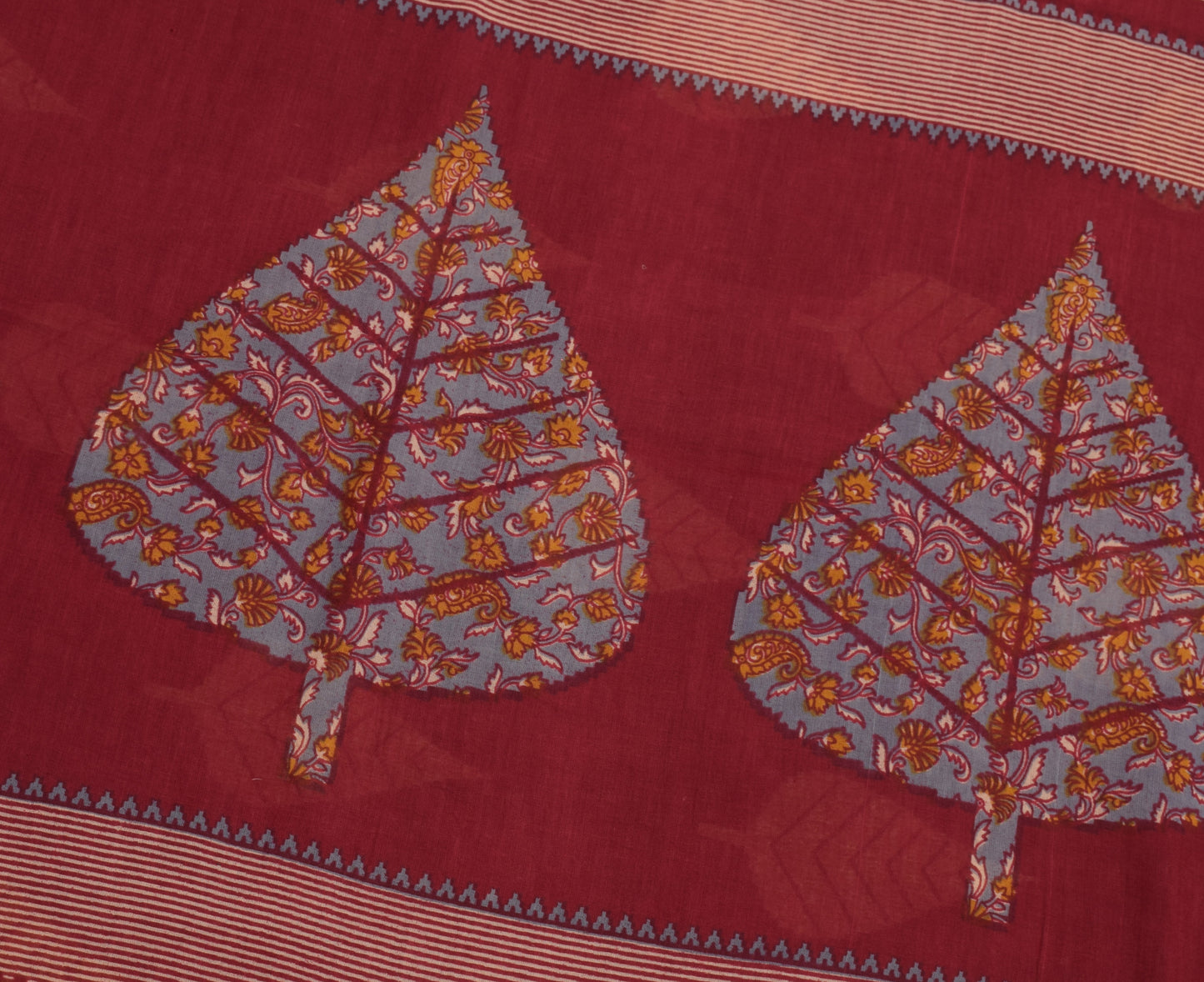 Sushila Vintage Maroon Saree 100% Pure Cotton Printed Floral Soft Craft Fabric