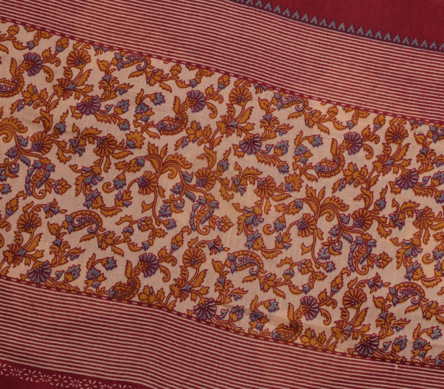 Sushila Vintage Maroon Saree 100% Pure Cotton Printed Floral Soft Craft Fabric