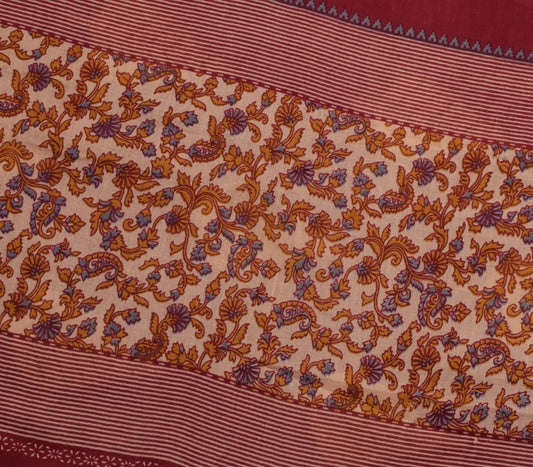 Sushila Vintage Maroon Saree 100% Pure Cotton Printed Floral Soft Craft Fabric