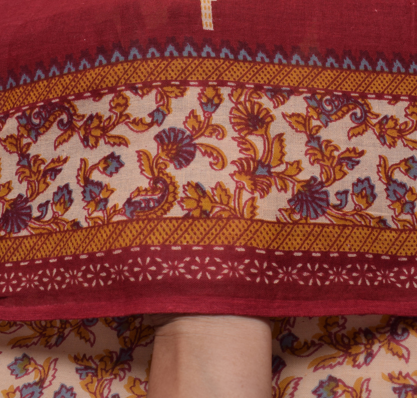 Sushila Vintage Maroon Saree 100% Pure Cotton Printed Floral Soft Craft Fabric