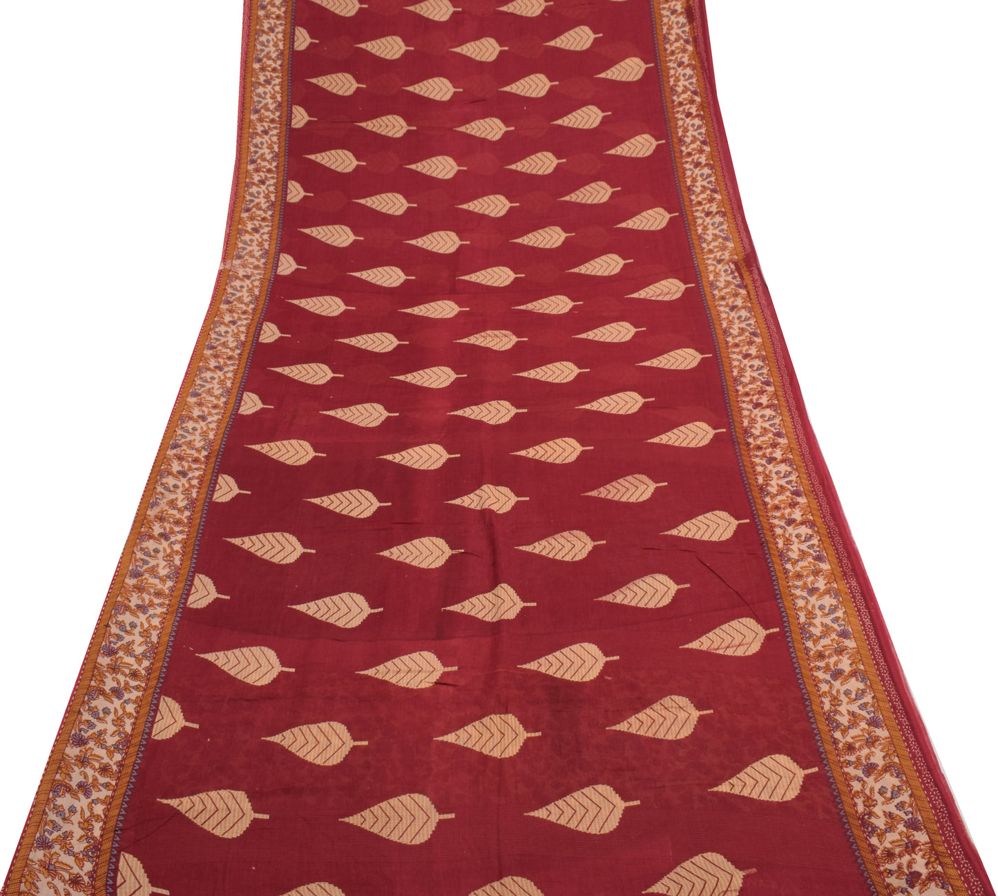 Sushila Vintage Maroon Saree 100% Pure Cotton Printed Floral Soft Craft Fabric