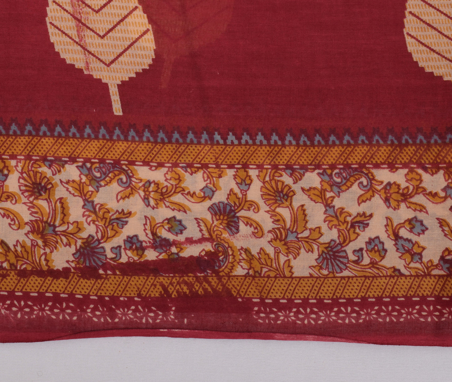 Sushila Vintage Maroon Saree 100% Pure Cotton Printed Floral Soft Craft Fabric