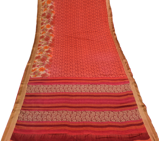 Sushila Vintage Maroon Saree 100% Pure Cotton Floral Printed Soft Craft Fabric