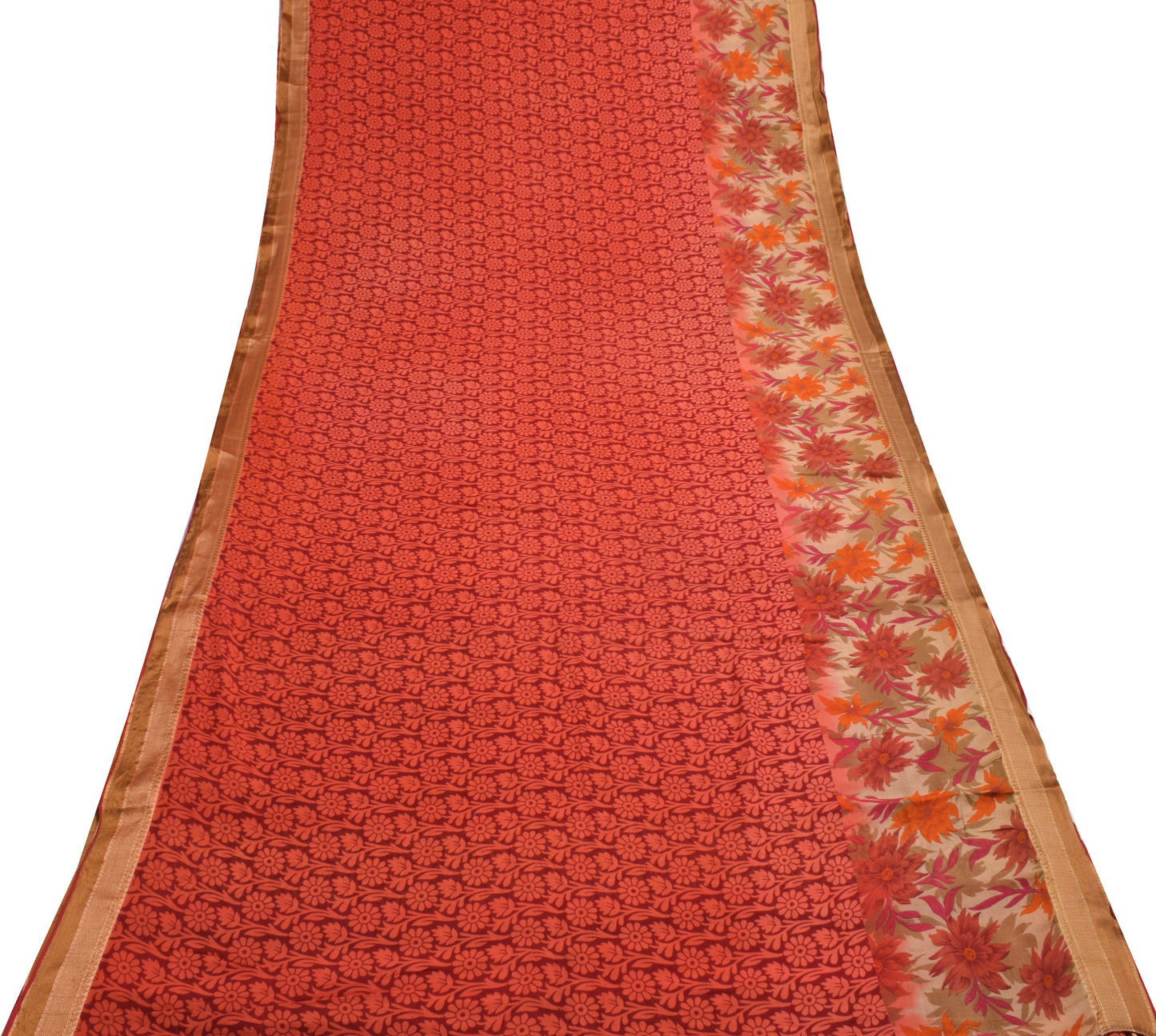 Sushila Vintage Maroon Saree 100% Pure Cotton Floral Printed Soft Craft Fabric