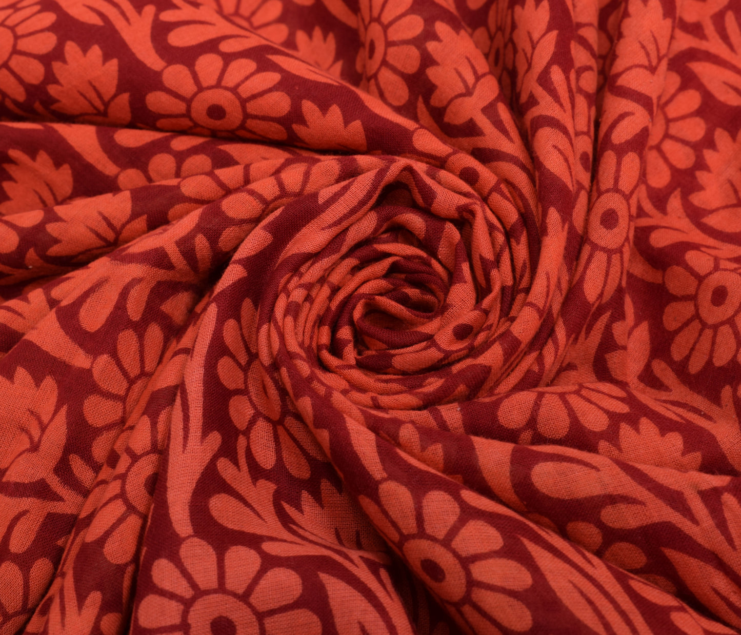 Sushila Vintage Maroon Saree 100% Pure Cotton Floral Printed Soft Craft Fabric