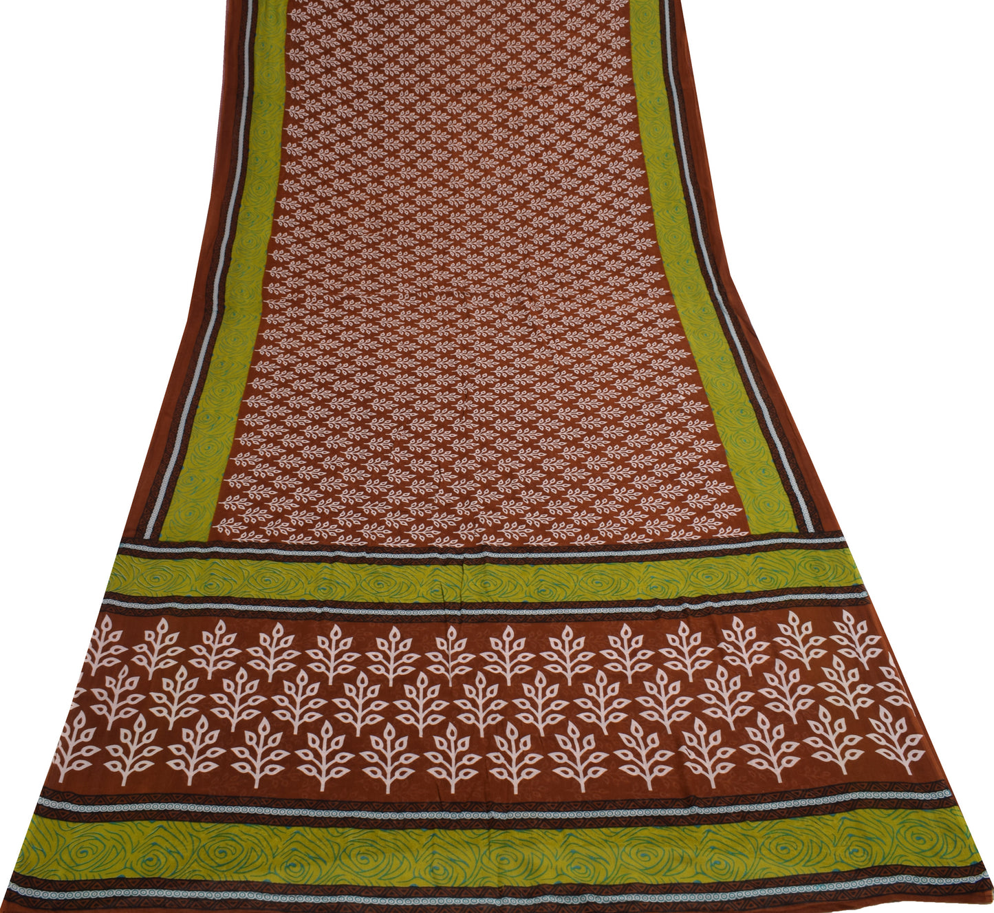 Sushila Vintage Brown Saree 100% Pure Cotton Printed Floral Soft Craft Fabric