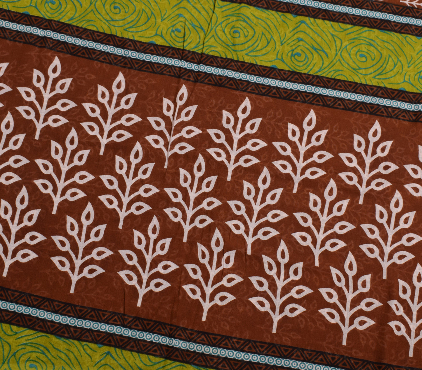 Sushila Vintage Brown Saree 100% Pure Cotton Printed Floral Soft Craft Fabric