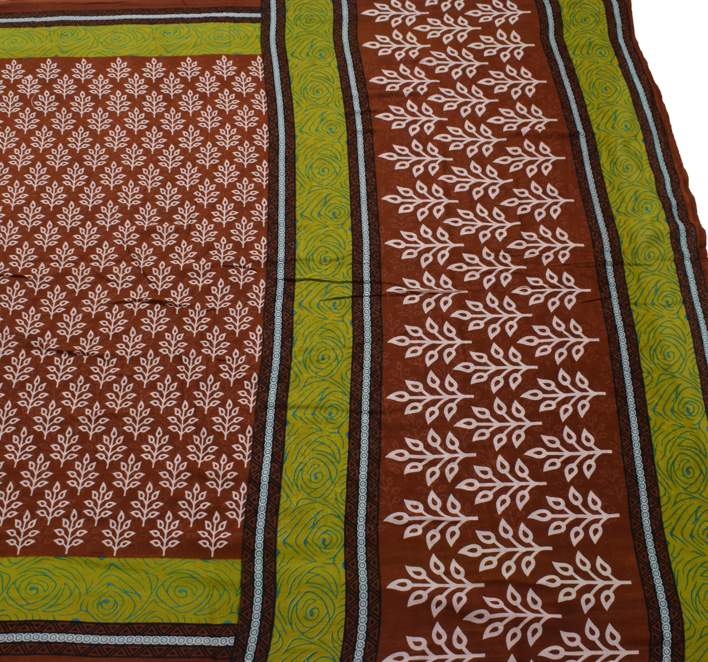 Sushila Vintage Brown Saree 100% Pure Cotton Printed Floral Soft Craft Fabric