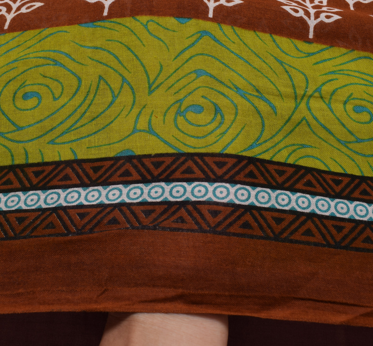 Sushila Vintage Brown Saree 100% Pure Cotton Printed Floral Soft Craft Fabric