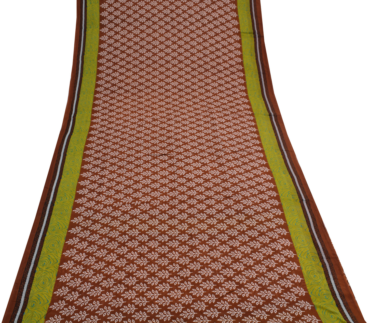 Sushila Vintage Brown Saree 100% Pure Cotton Printed Floral Soft Craft Fabric