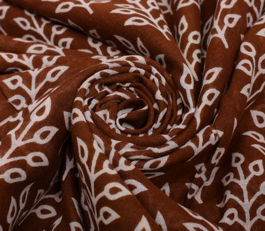 Sushila Vintage Brown Saree 100% Pure Cotton Printed Floral Soft Craft Fabric