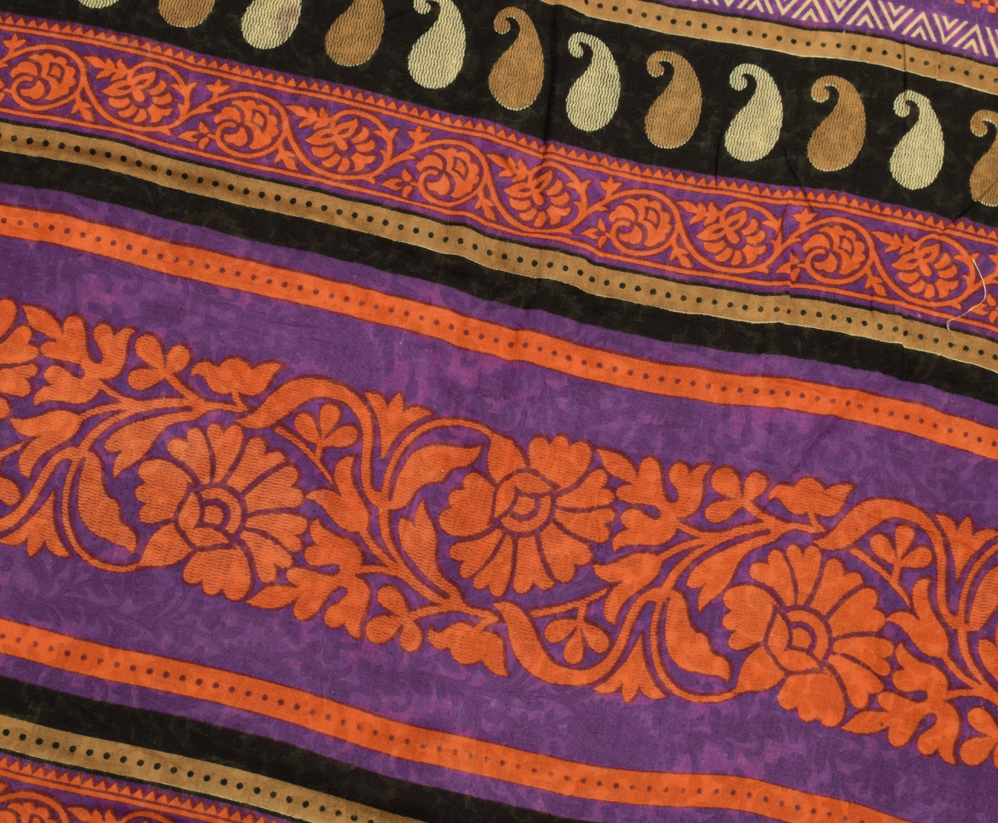 Sushila Vintage Cream Saree 100% Pure Cotton Printed Paisley Soft Craft Fabric
