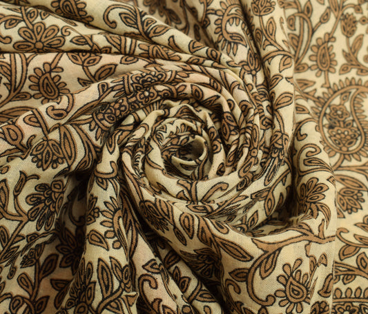 Sushila Vintage Cream Saree 100% Pure Cotton Printed Paisley Soft Craft Fabric