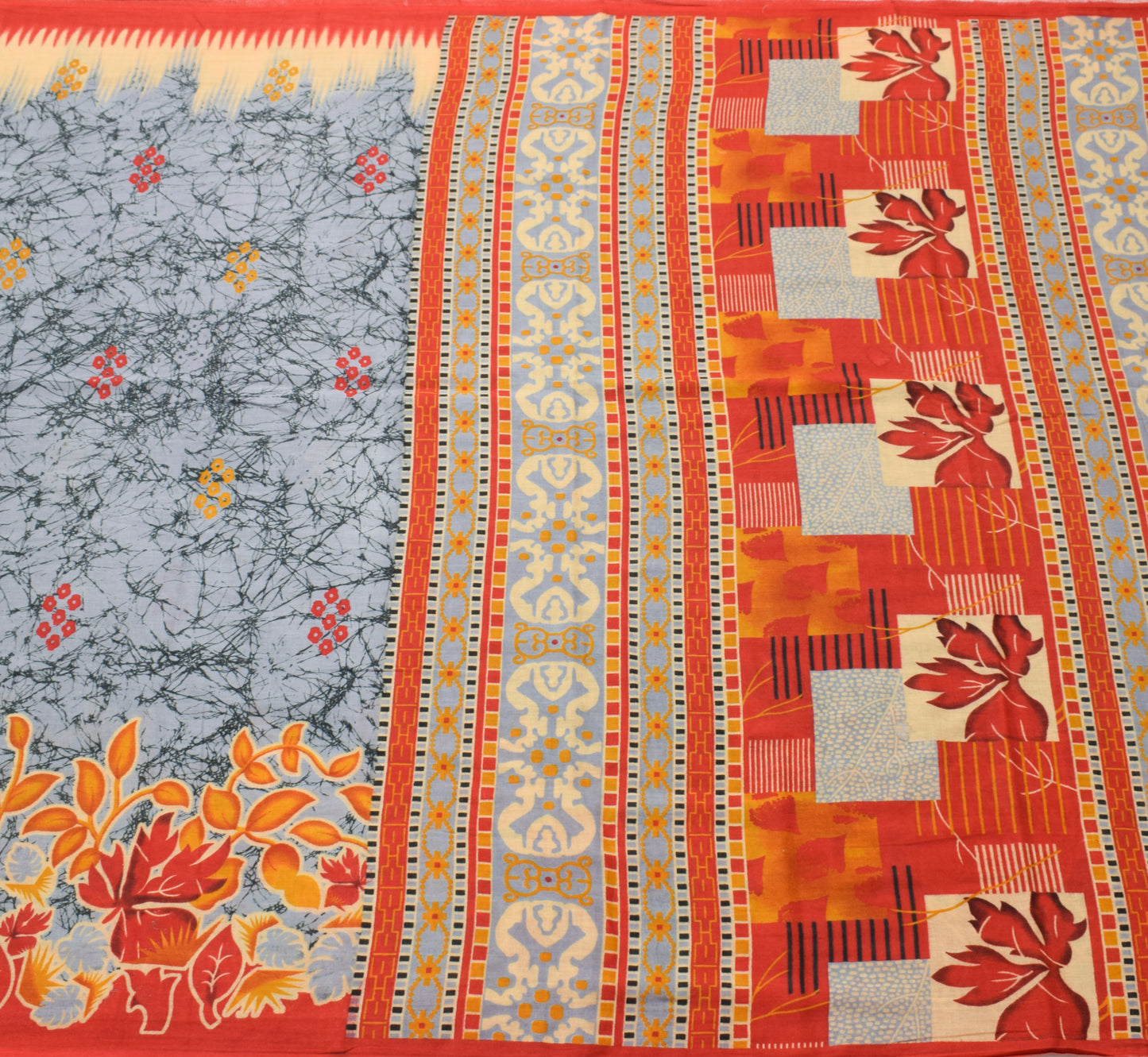 Sushila Vintage Gray Saree 100% Pure Cotton Printed Floral Soft Craft Fabric