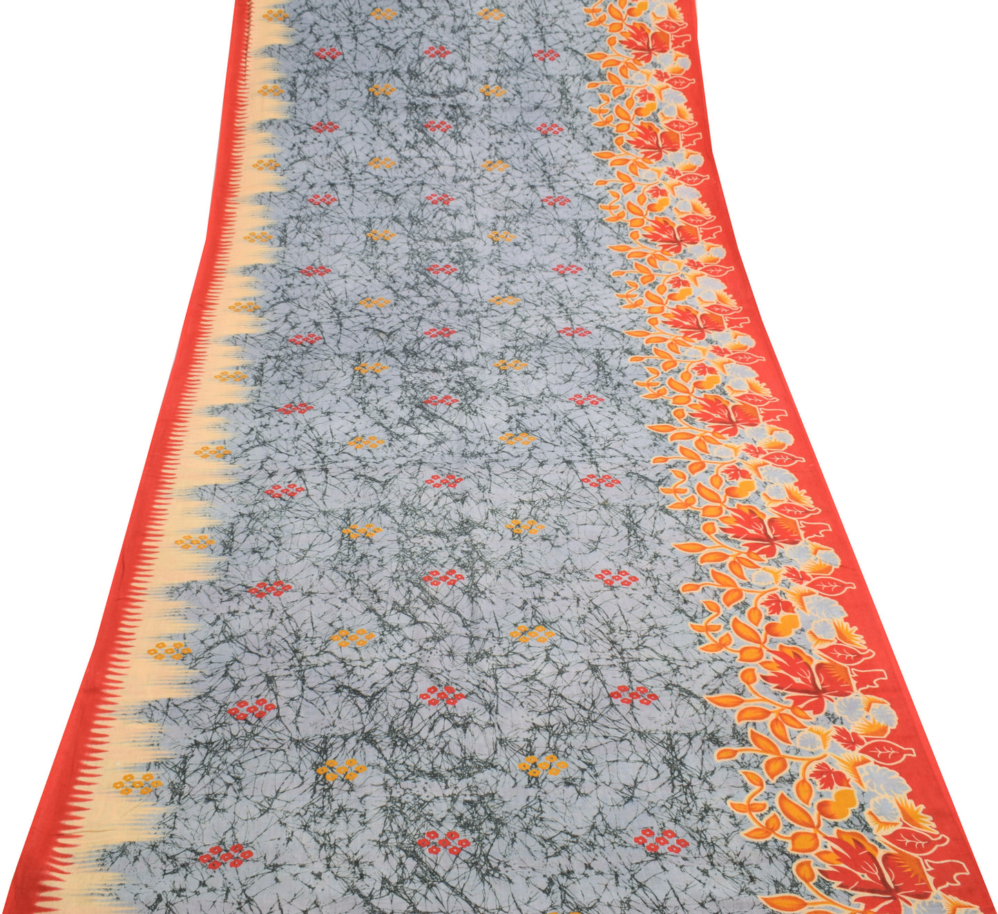 Sushila Vintage Gray Saree 100% Pure Cotton Printed Floral Soft Craft Fabric