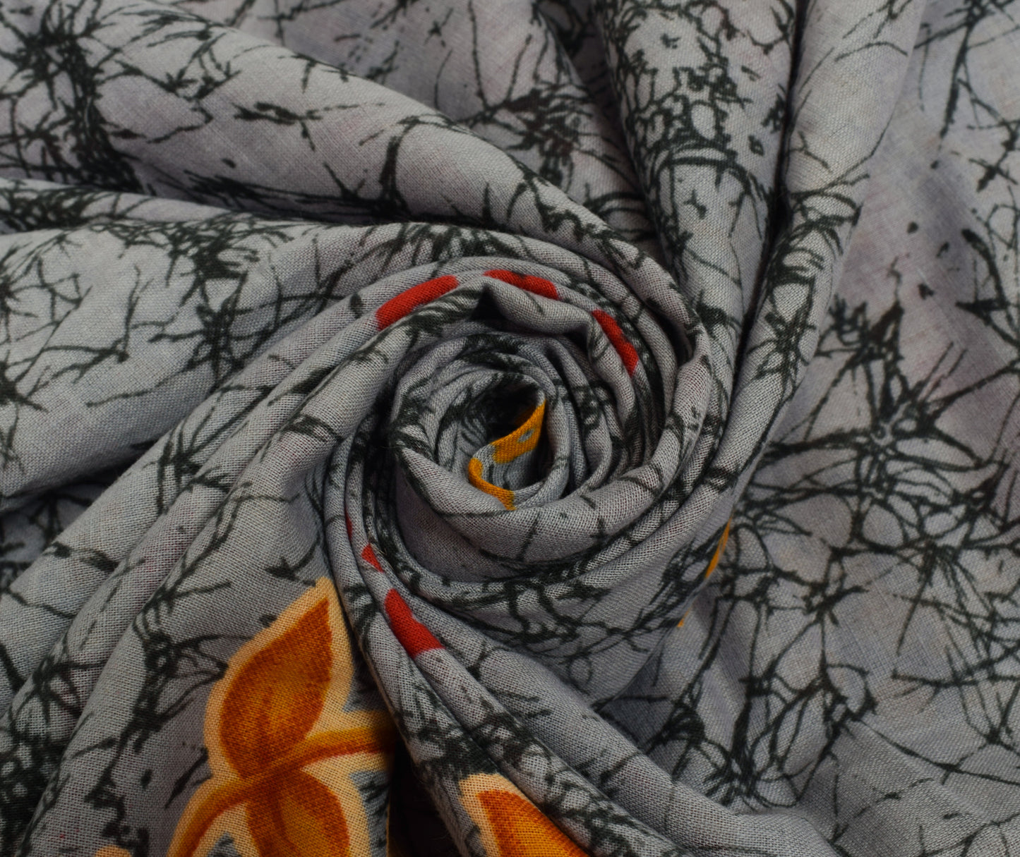 Sushila Vintage Gray Saree 100% Pure Cotton Printed Floral Soft Craft Fabric