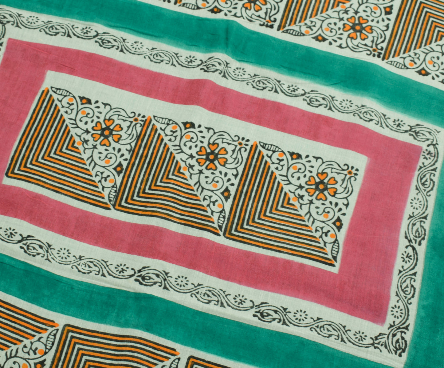 Sushila Vintage Green Indian Saree 100% Pure Cotton Printed Floral Craft Fabric